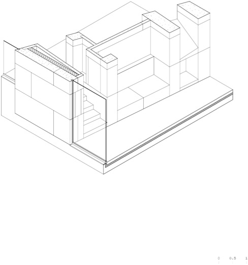 Perraudin architecture. Casa con galleria d’arte, Lyon Croix-Rousse (F) 2005-2009. Spaccato assonometrico.