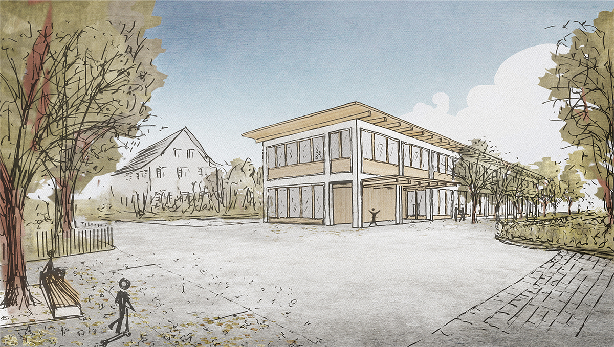 Beim Projekt «Bindestrich» von Peter Moor Architekten liegt ein länglicher, zweistöckiger Baukörper im nördlichen Bereich des Perimeters.