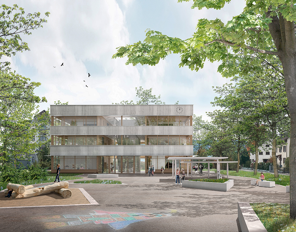 Das Projekt «Pünktchen und Anton» von Lukas Raeber Architekten und Bryum aus Basel  zeichnet sich durch seine durchgängige Mittelzone aus.