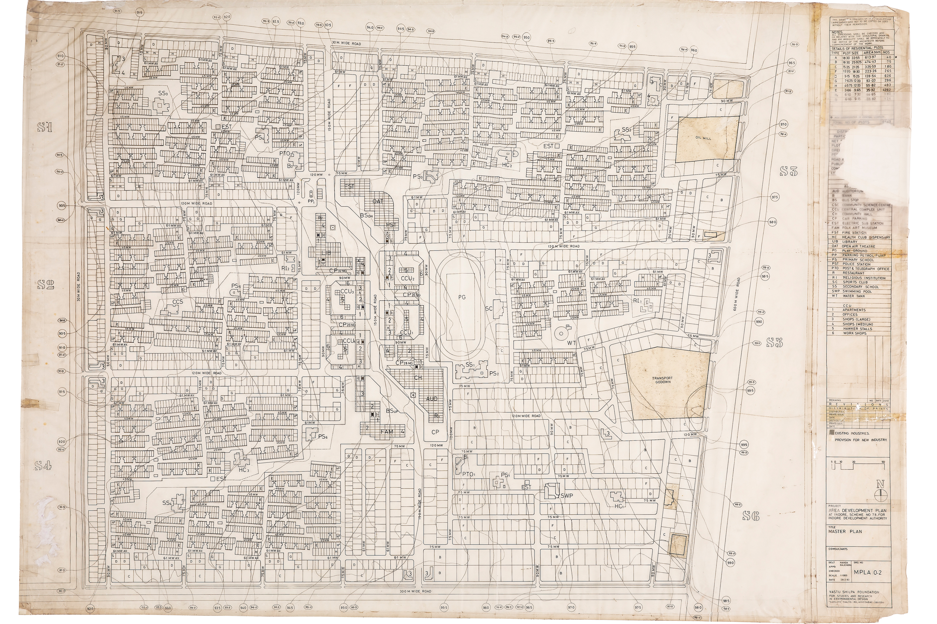 Wohnsiedlung Aranya, Masterplan, Tusche auf Transparentpapier, 28.2.1983