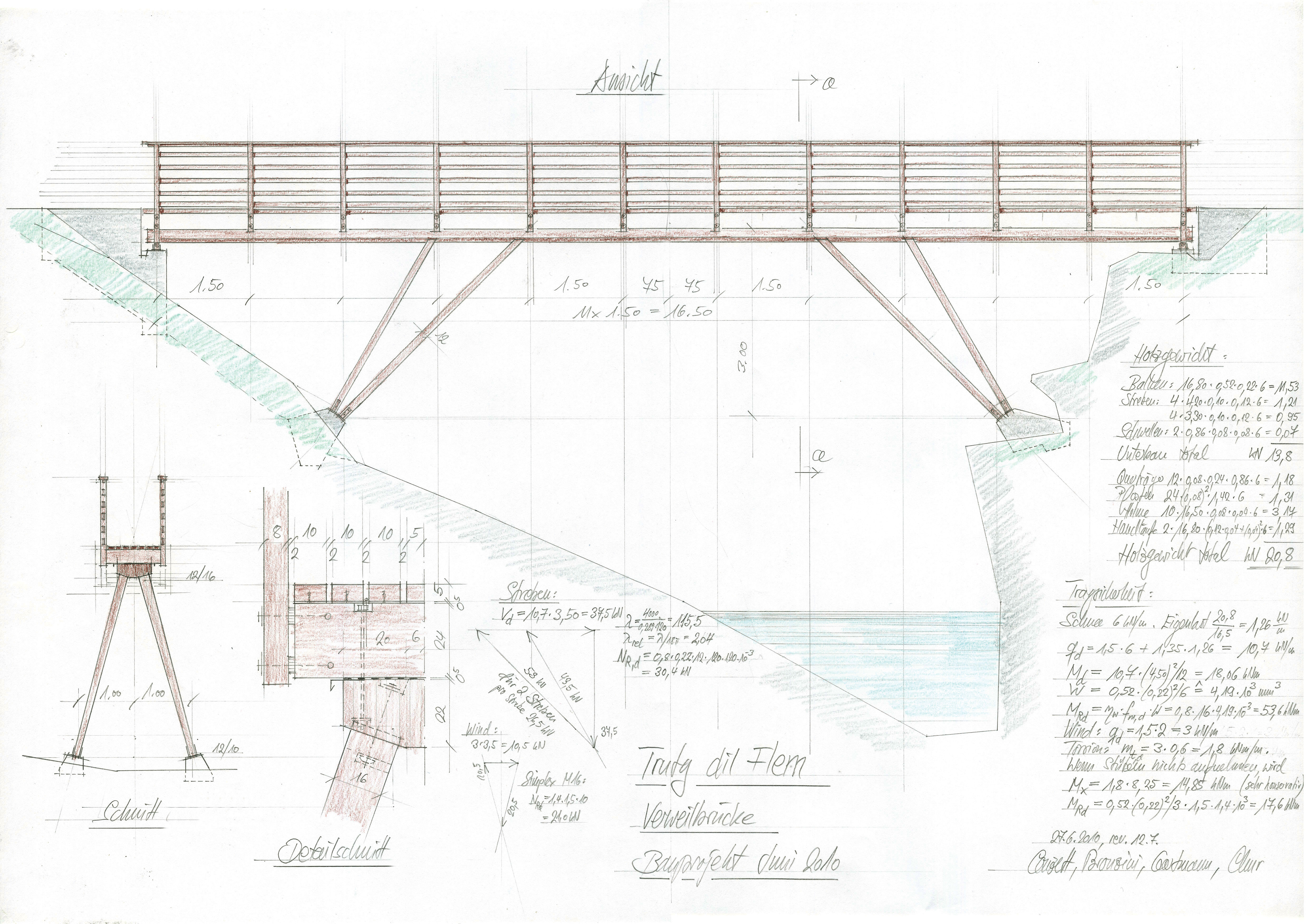 Dessin constructif du pont, Trug dil Flem, 2010