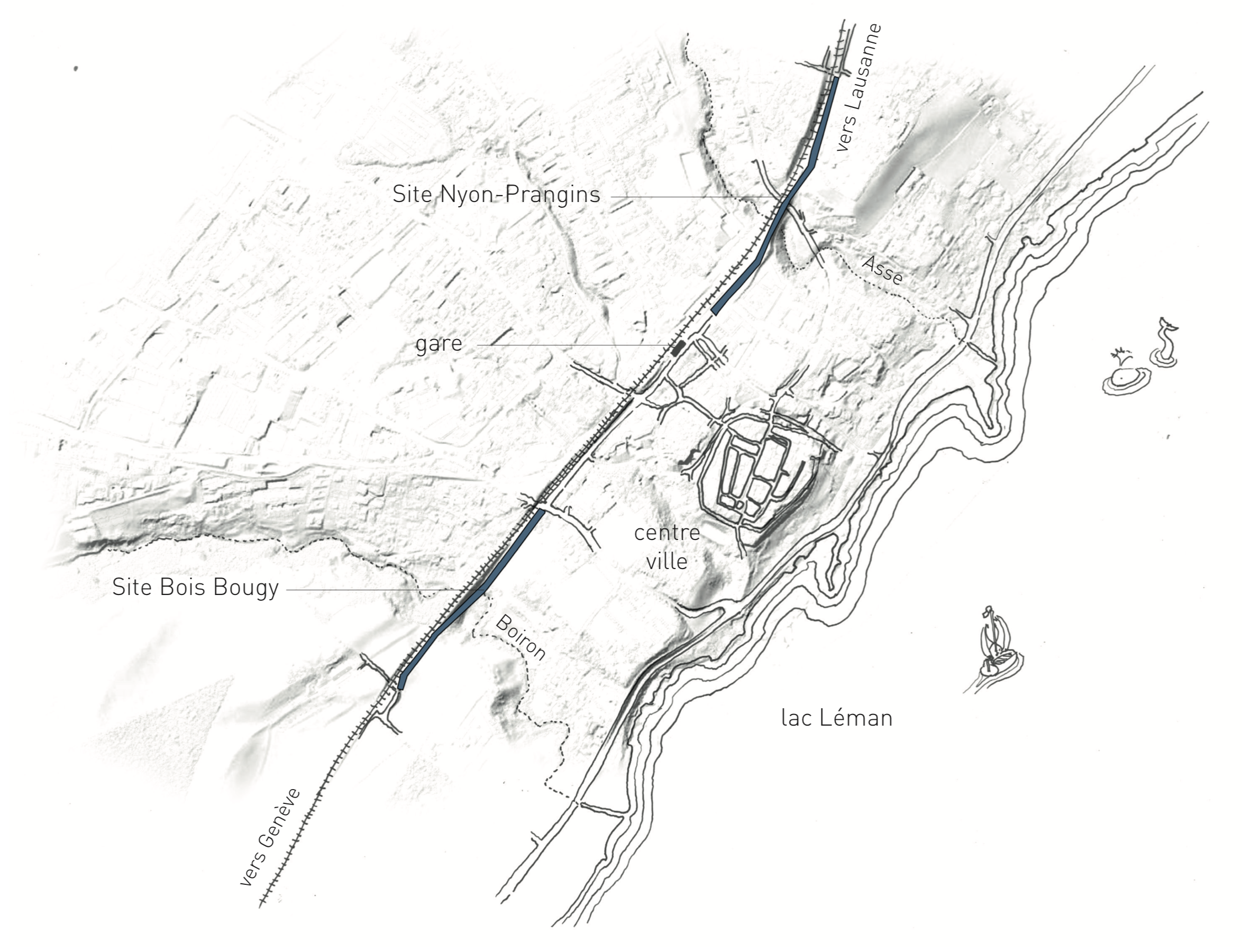 Situation des liaisons "Nyon-Prangins" et "Bois-Bougy"