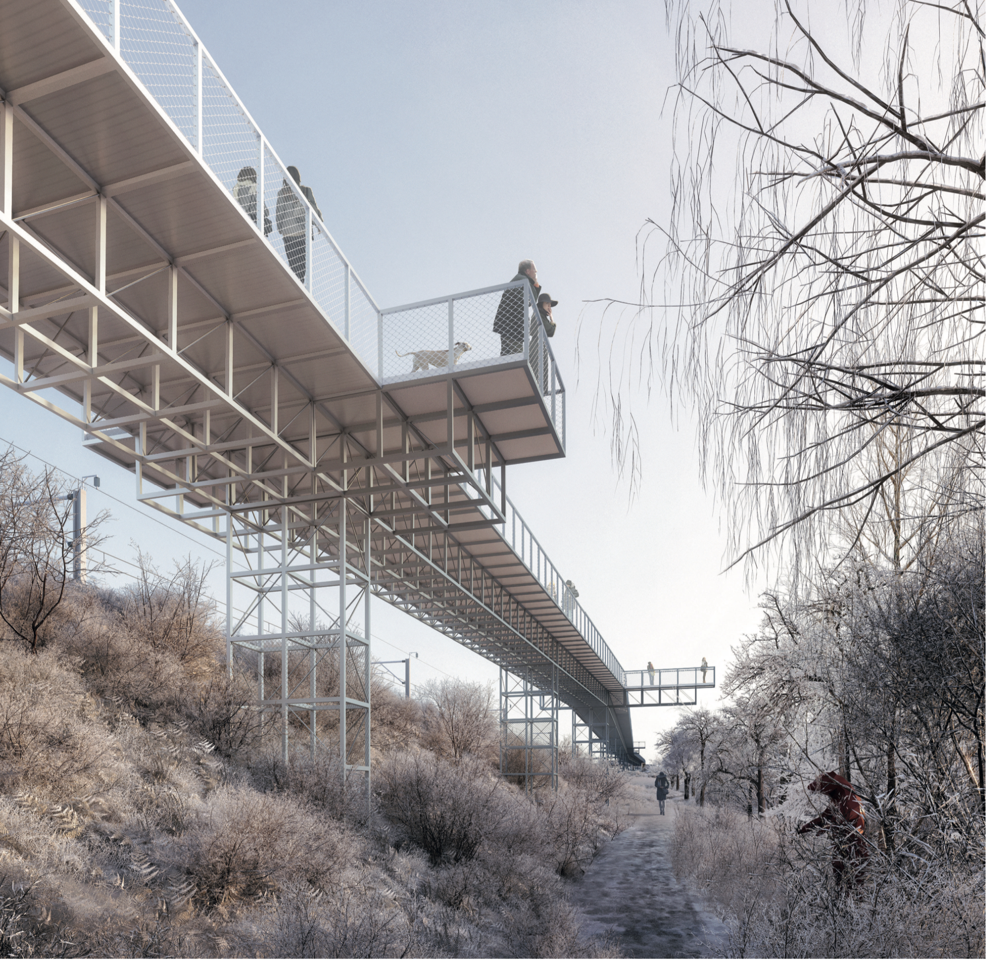 Vue en contrebas de la passerelle "Bois-Bougy"