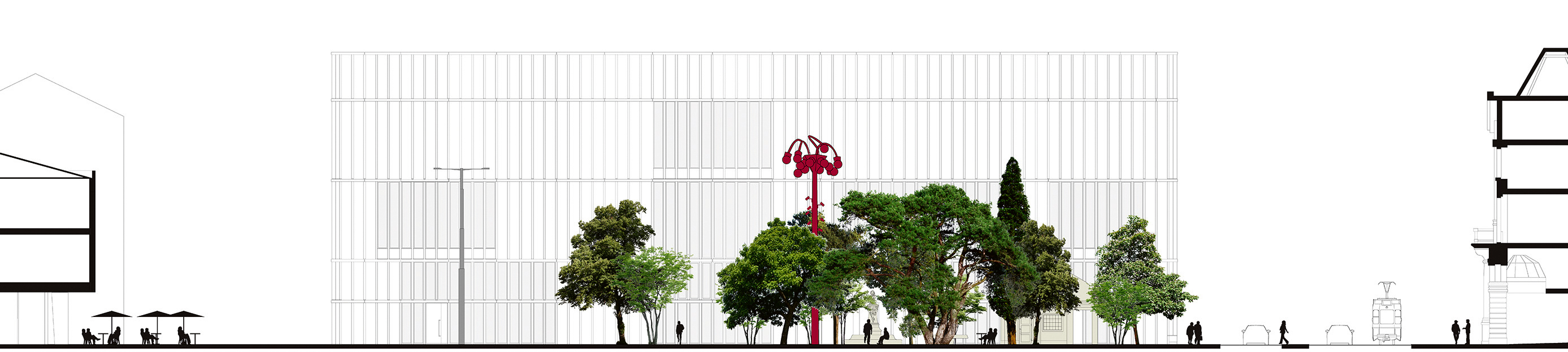 Siegerstudie mit Blick auf den Chipperfield-Neubau: Die Jury kritisiert die trennende Wirkung.