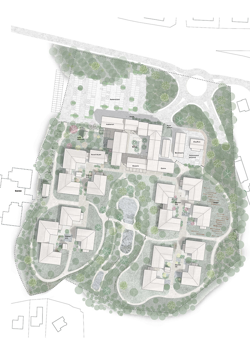 NORD Architects, Villaggio Alzheimer e demenza, Dax, Francia, 2016 - in corso. Planimetria