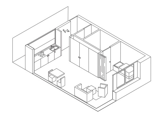 Assonometria della camera tipo