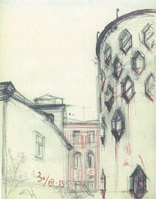 Croquis de la maison Melnikov par l’architecte