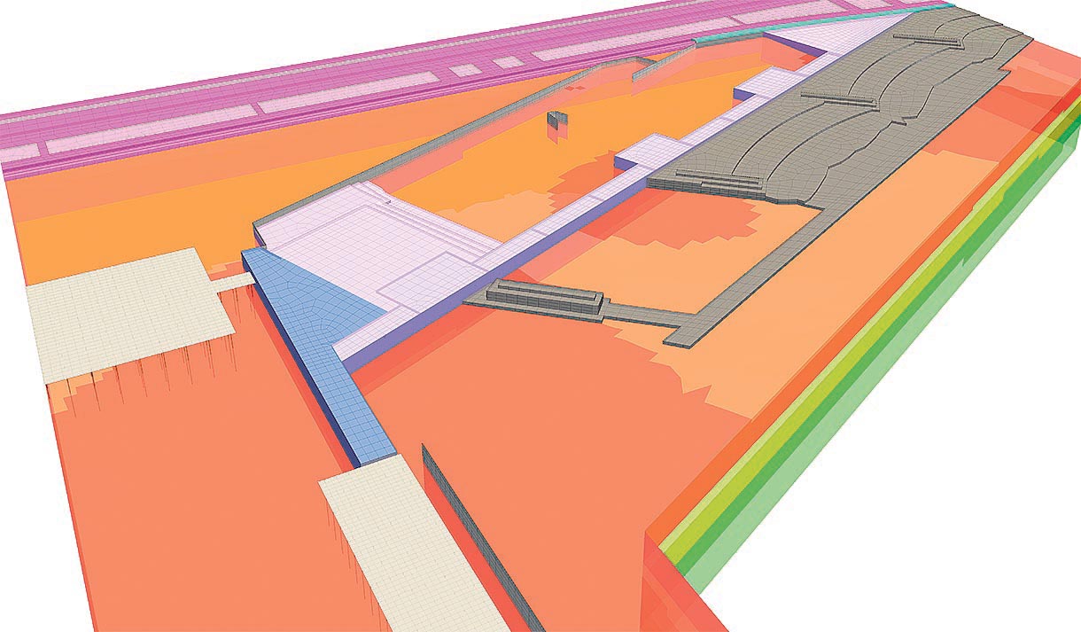 Fig. 10 :  220 jours, pieux des plateformes, Plage, remblai Zone Détente