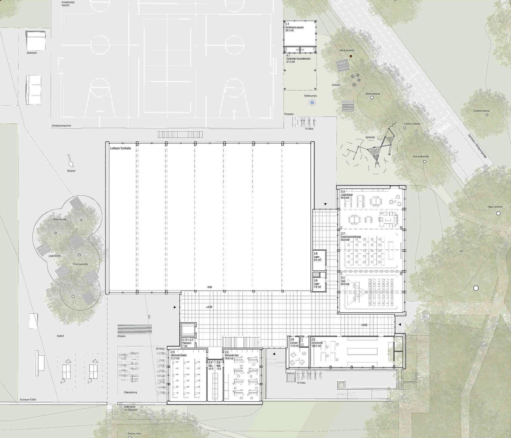 Grundriss Erdgeschoss, Projekt «Magnete» von weberbrunner architekten