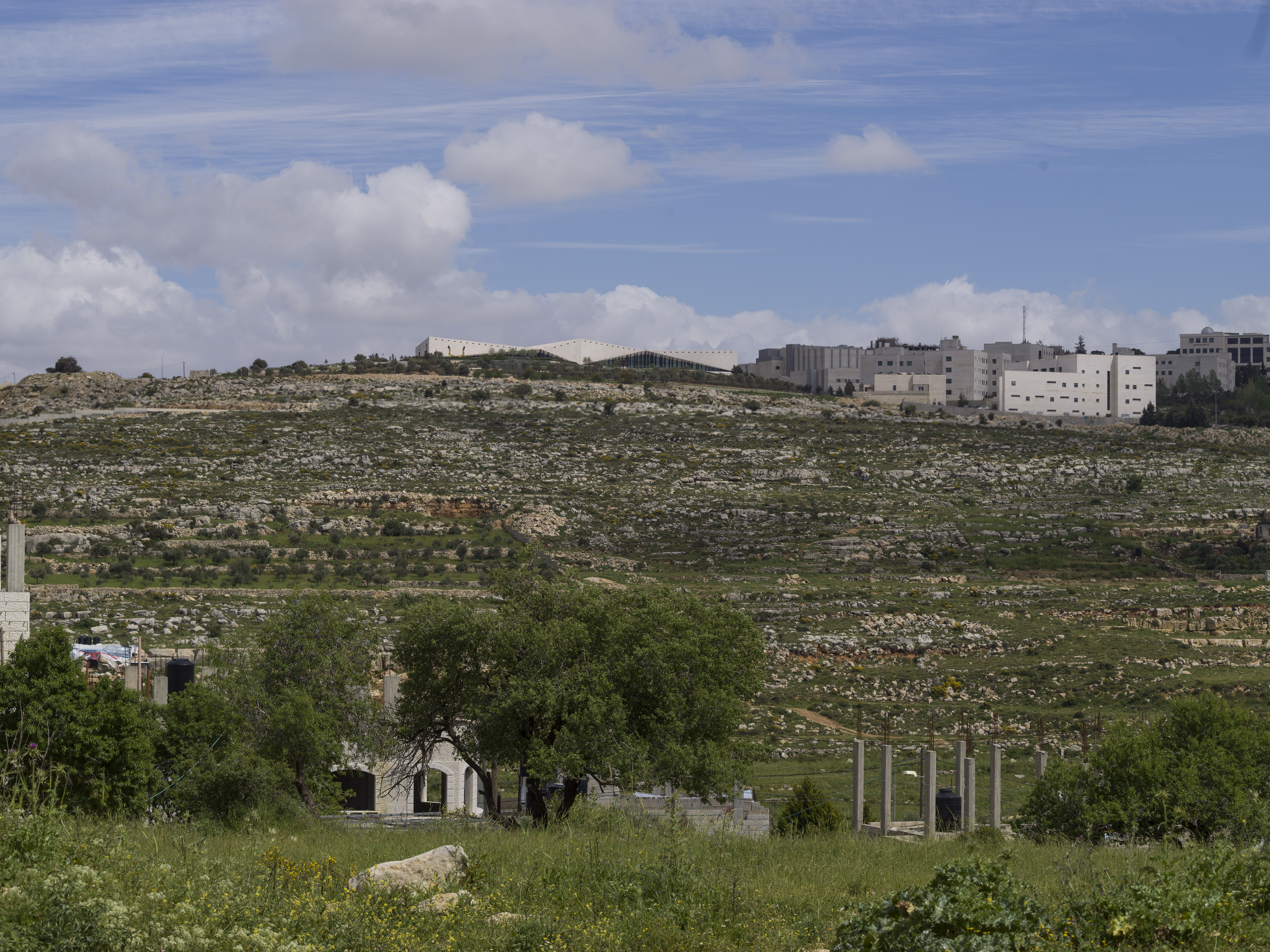 The Palestinian Museum blends in seamlessly with the surrounding landscape. The Palestinian Museum blends in seamlessly with the surrounding landscape.