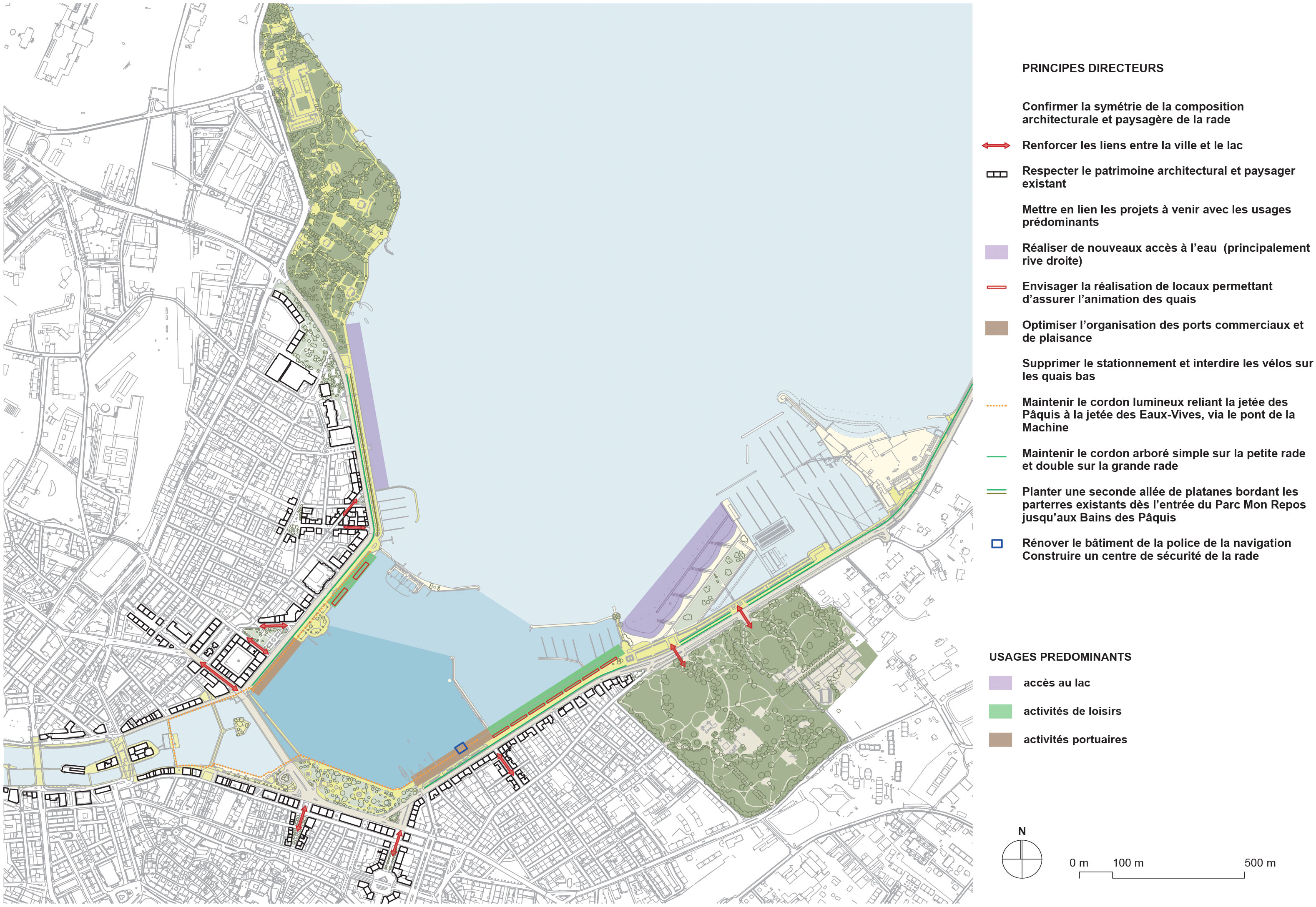 L'image directrice telle qu'elle a été publiée en septembre propose une tripartition de la rade correspondant aux usages prédominants.