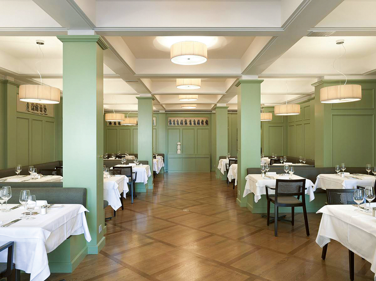 Das Restaurant: Die tatsächliche Statik ist um funktionslose Bauteile ergänzt.