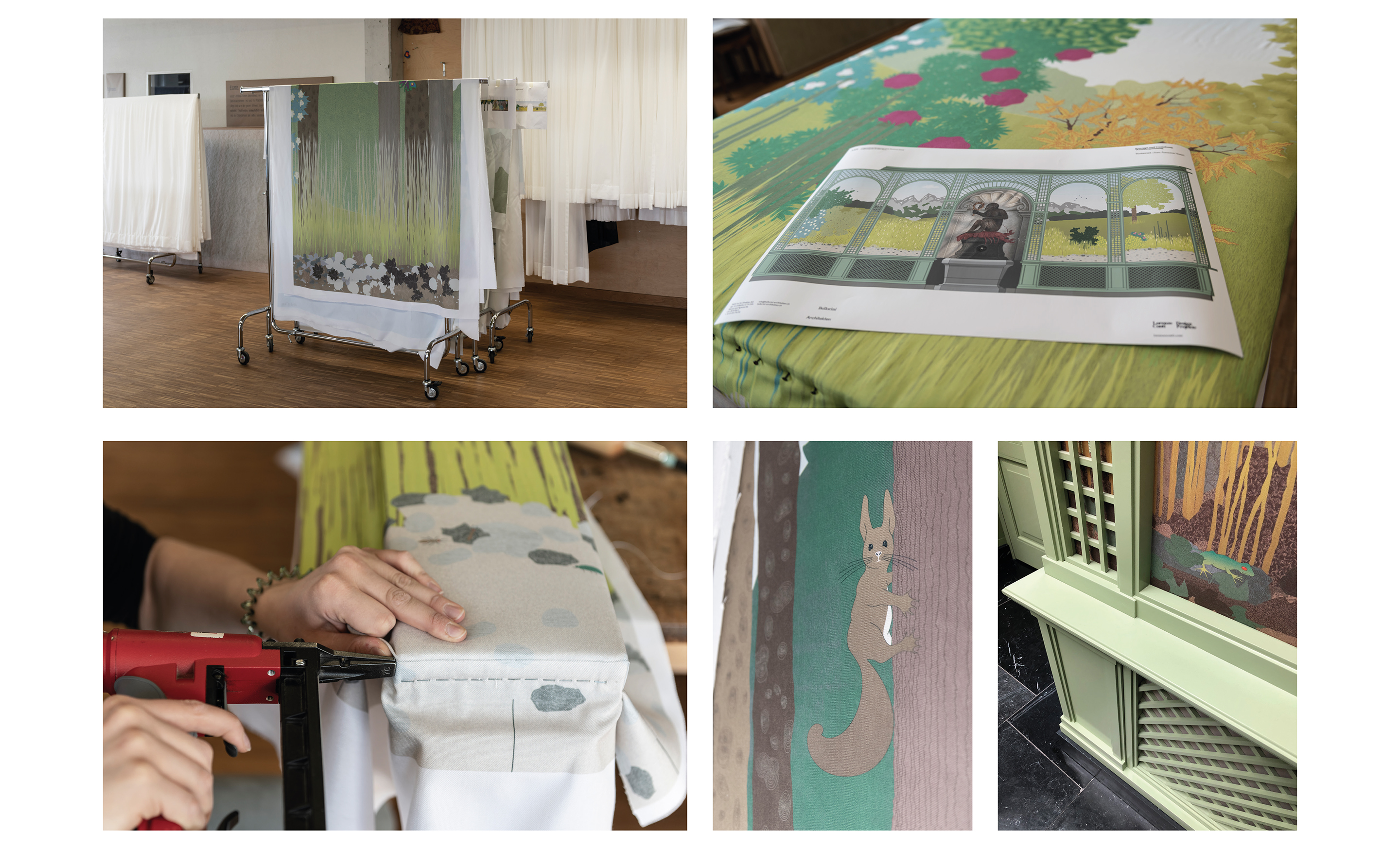 Die Stoffmotive tauchen auch als Kissen wieder auf.