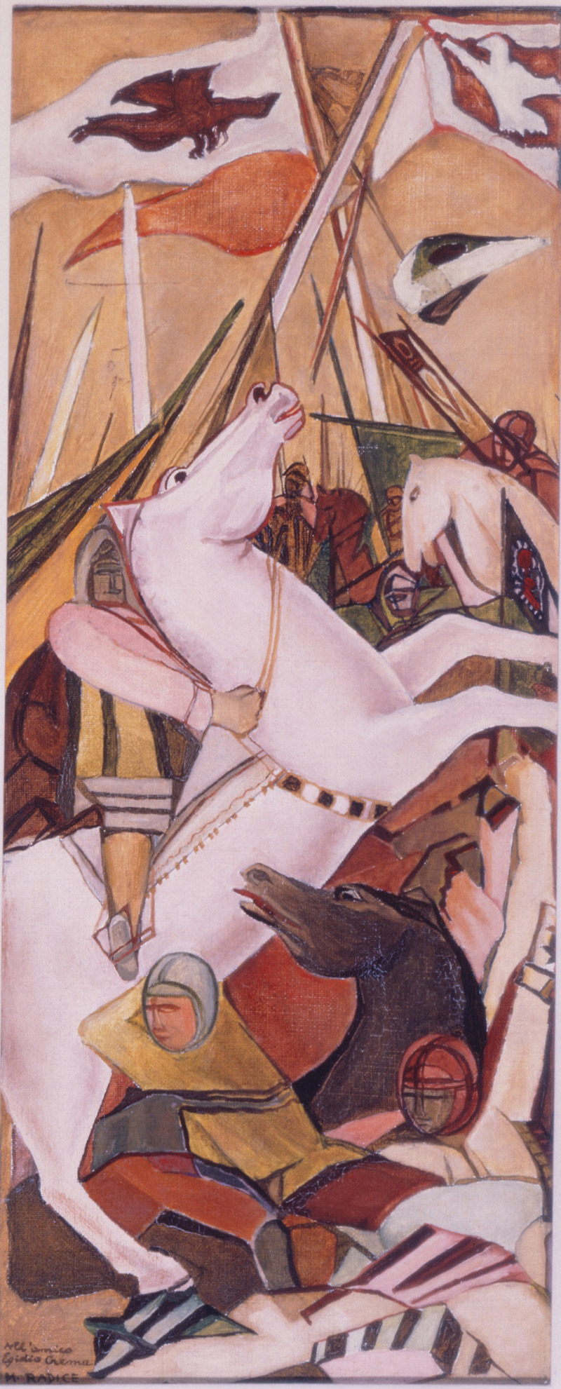 Mario Radice, «Battaglia», 1950, olio su tela, 55,5x23 cm