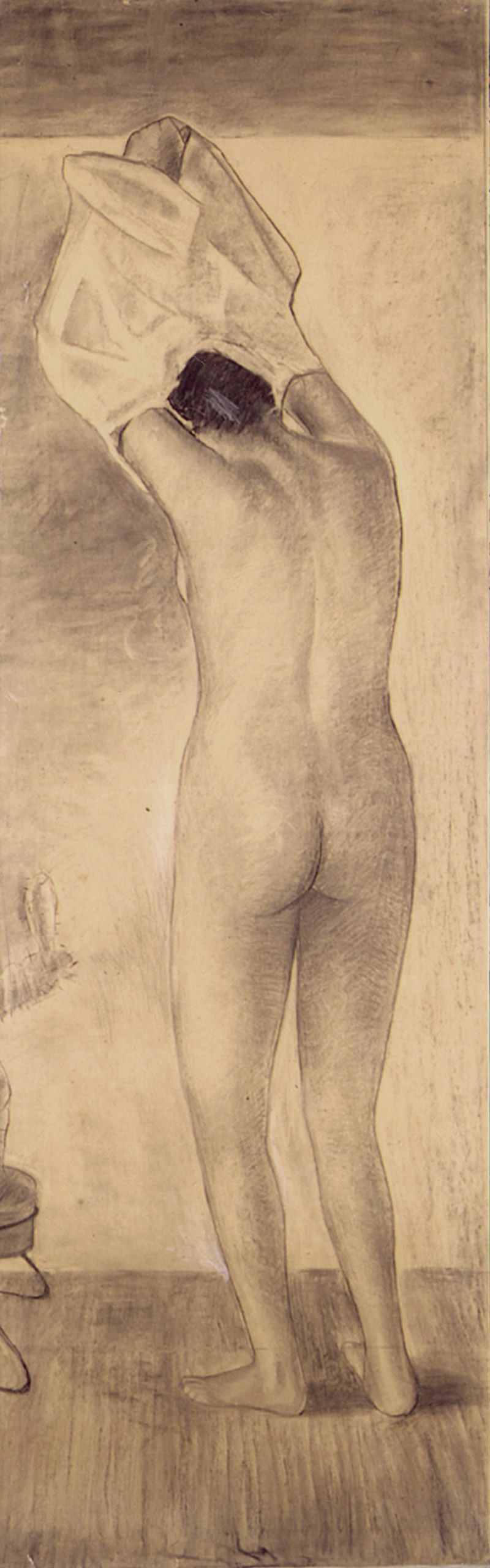 Mario Radice, «Nudo di donna», 1933, studio per affresco, carboncino su carta riportato su tela, 218,5x69 cm