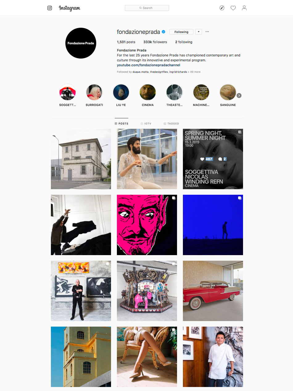 Prada Instragram webpage