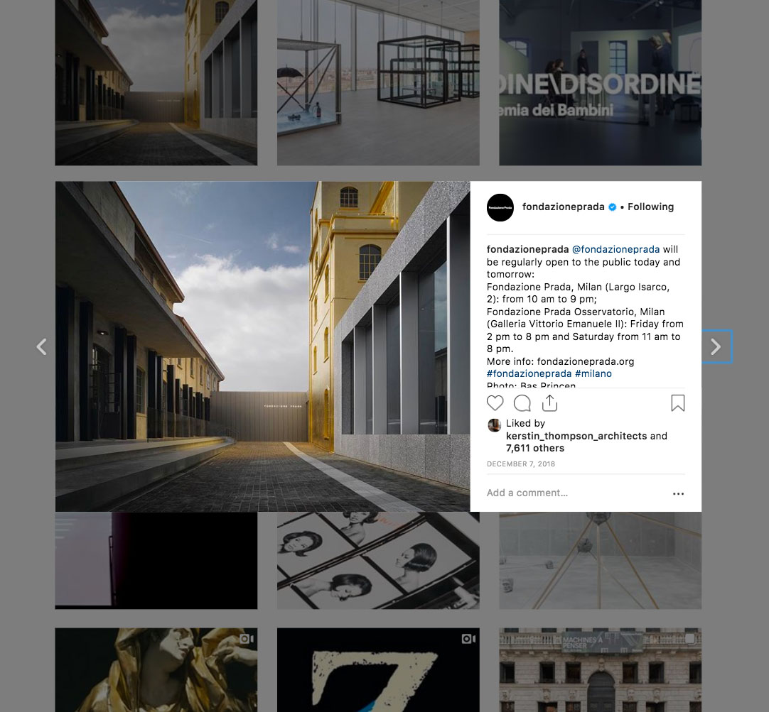 Prada Instragram webpage