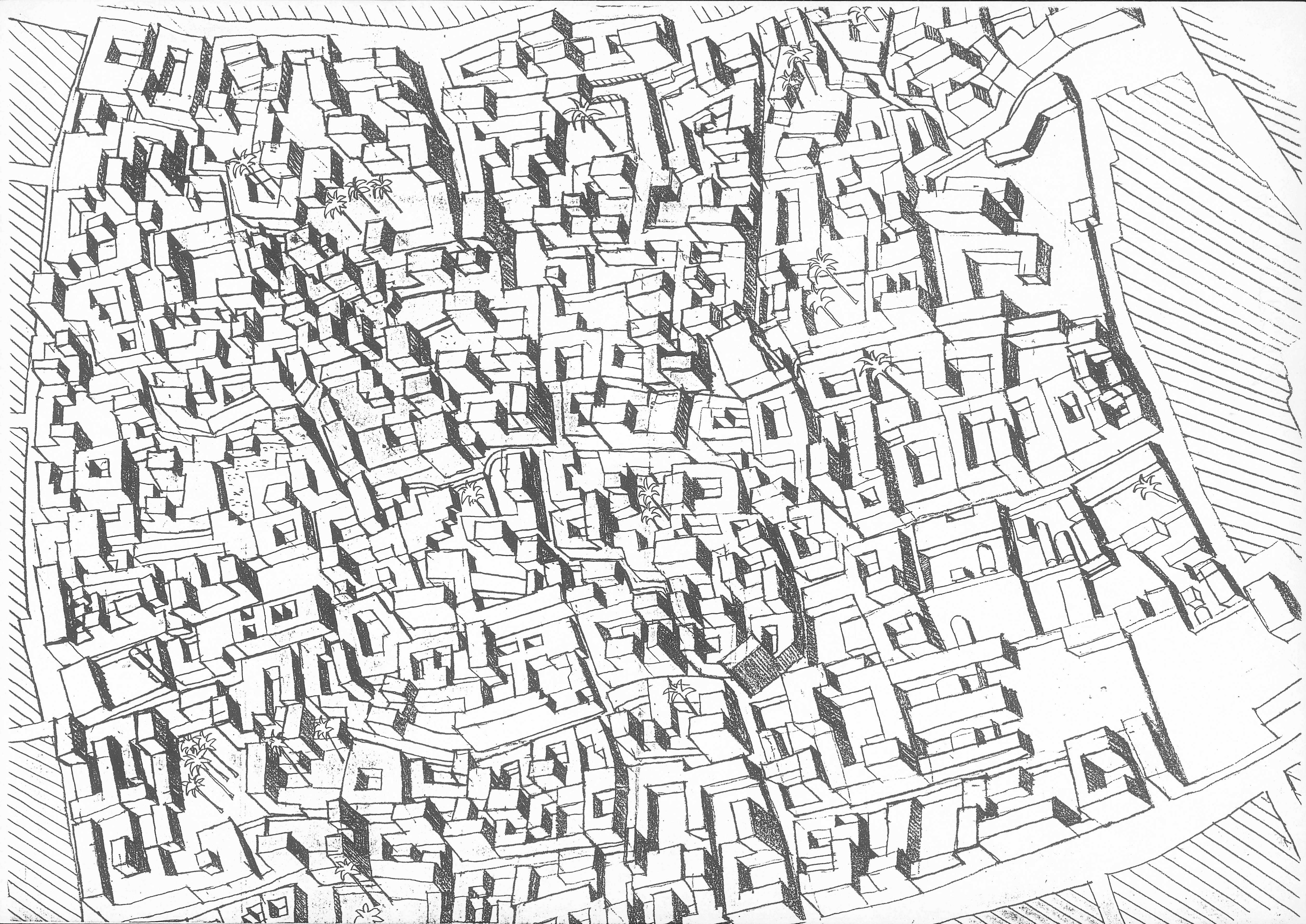 L’entretien est illustré par des dessins réalisés par l’architecte John Yarwood à Muharraq dans les années 1980.