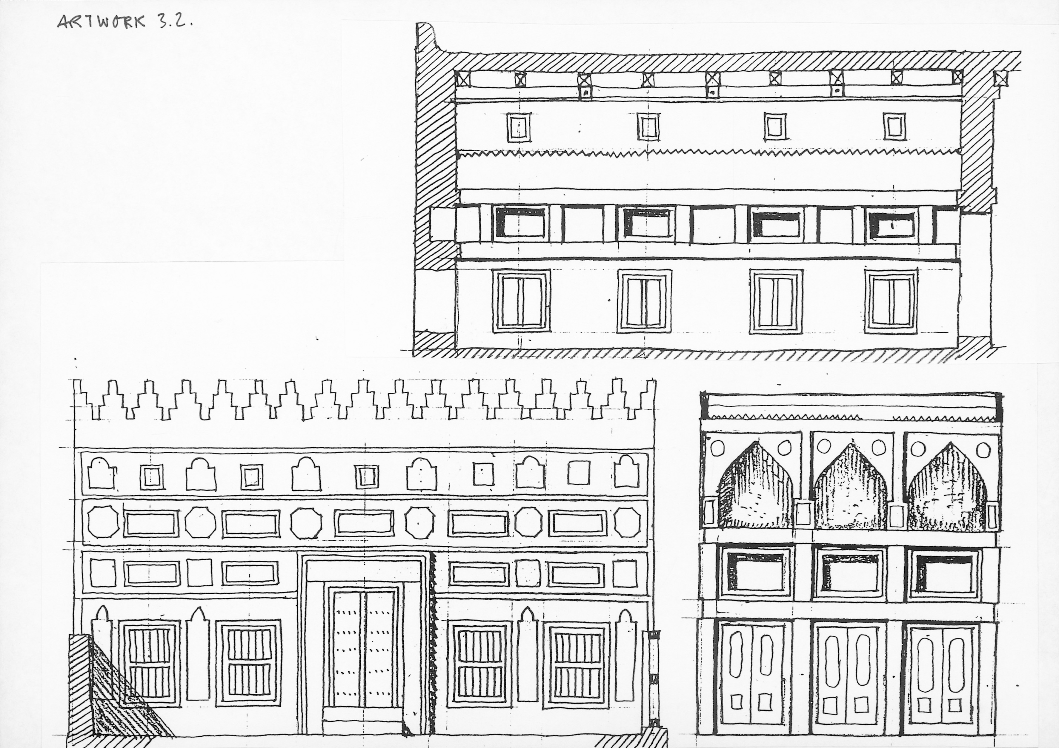 L’entretien est illustré par des dessins réalisés par l’architecte John Yarwood à Muharraq dans les années 1980.