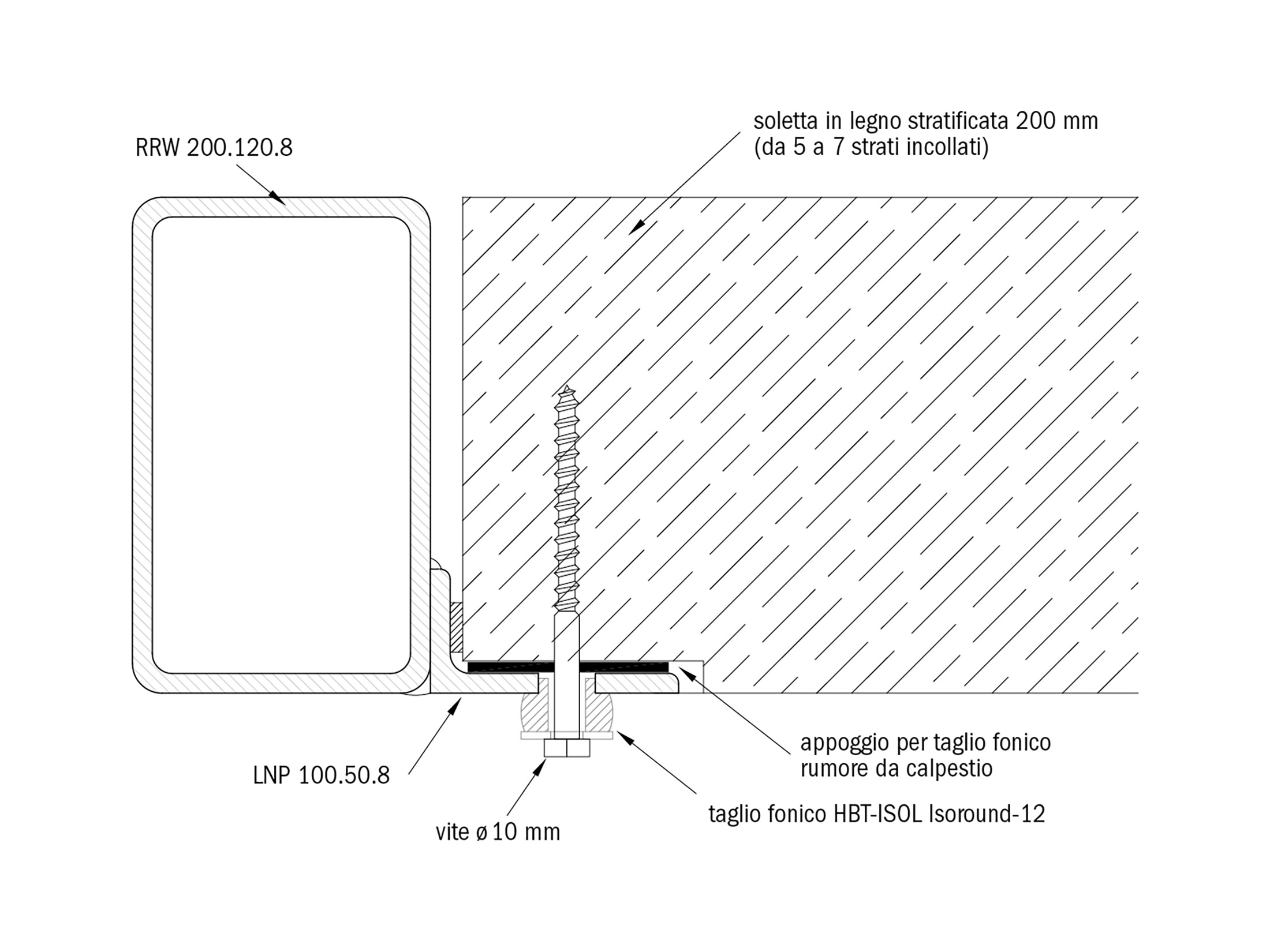 Casa doppia a Monte Carasso, dettaglio del collegamento solaio XLAM – struttura metallica