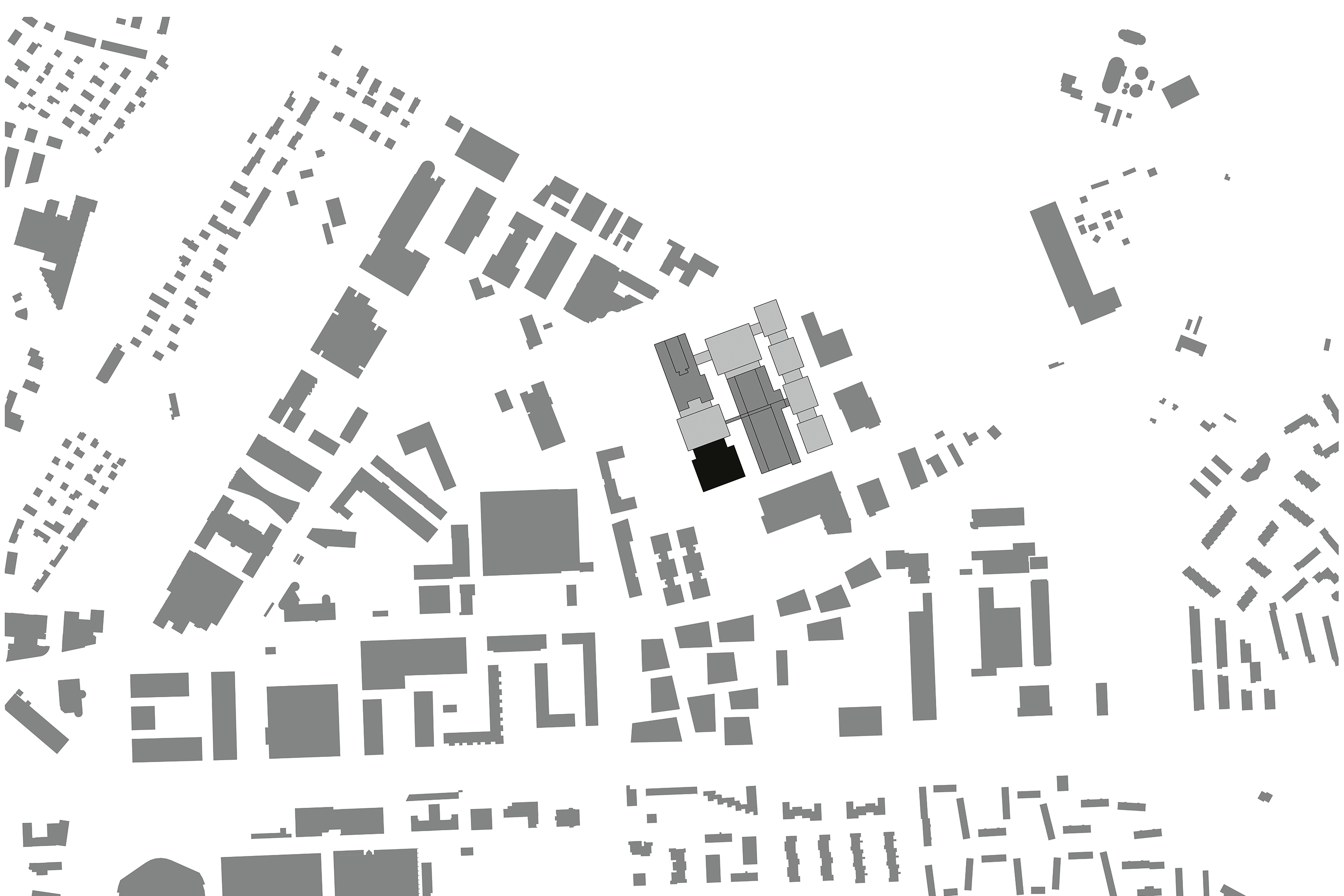 Masterplan von Penzel Valier für die Transformation des Campus Leutschenbach: Ein Teil des Bestands (dunkelgrau) soll sukzessive durch Neubauten ersetzt werden.