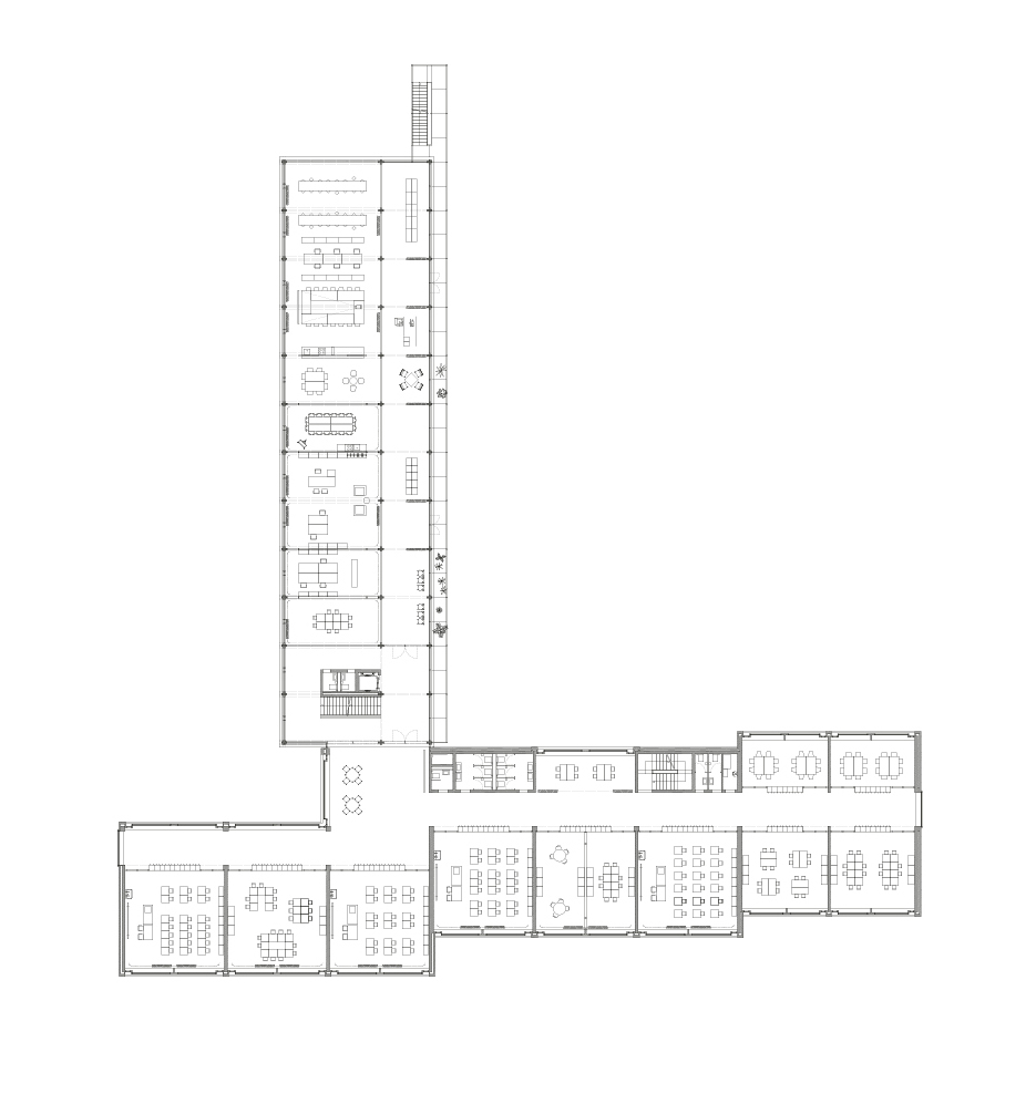 1. Rang: «Lauschsicht», Hosoya Schaefer Architects. ­Erd­geschoss. Der Neubau (oben) ergänzt den Bestand zu einem Winkel.