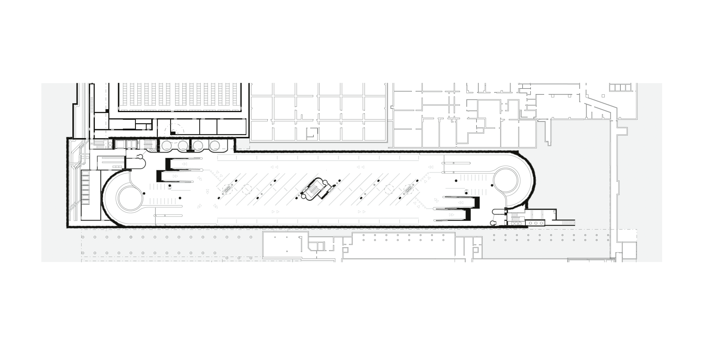 Grundriss 1. UG, Tiefgarage und Energiezentrale.