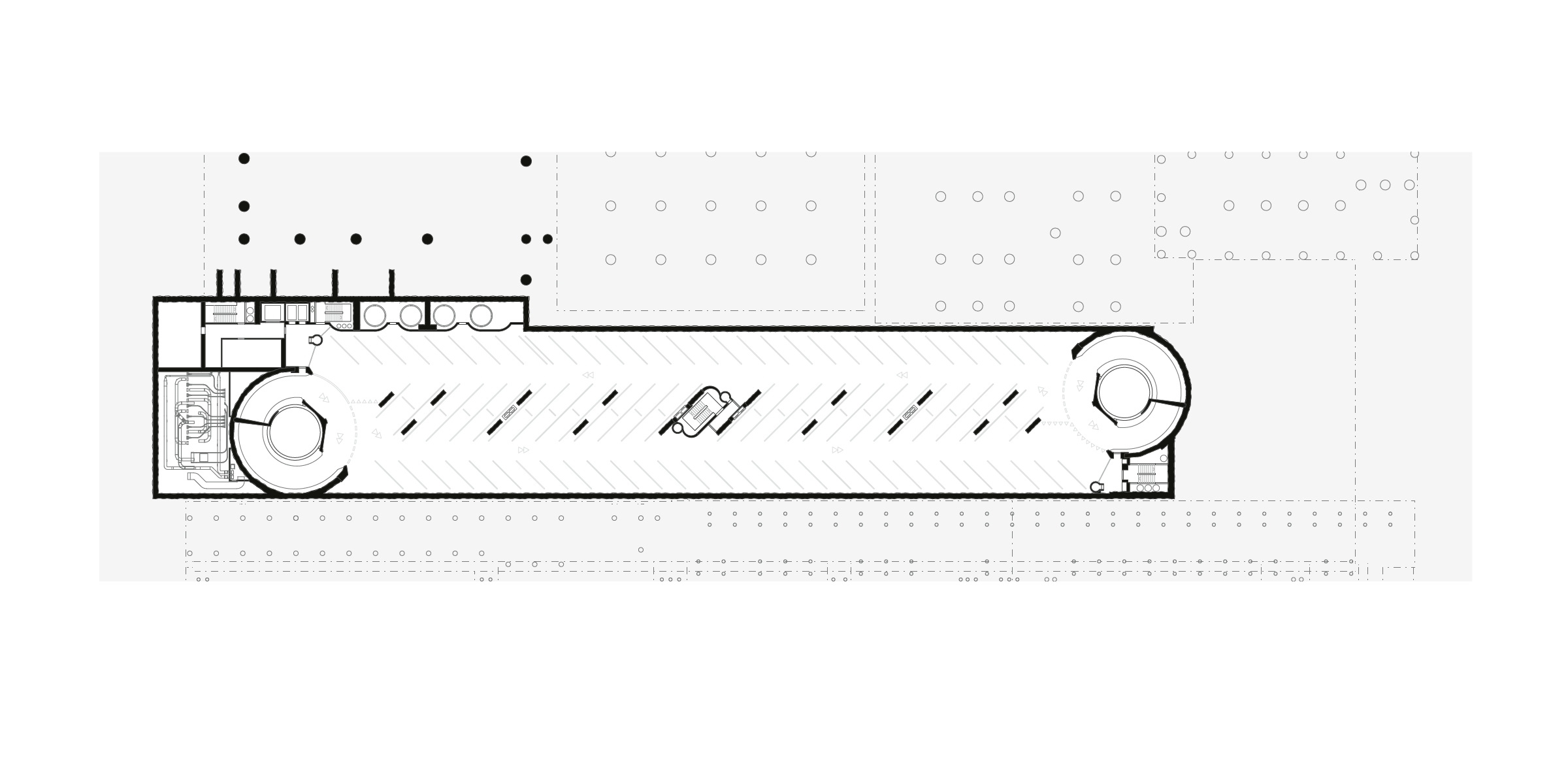 Grundriss 2. UG, Tiefgarage und Energiezentrale.