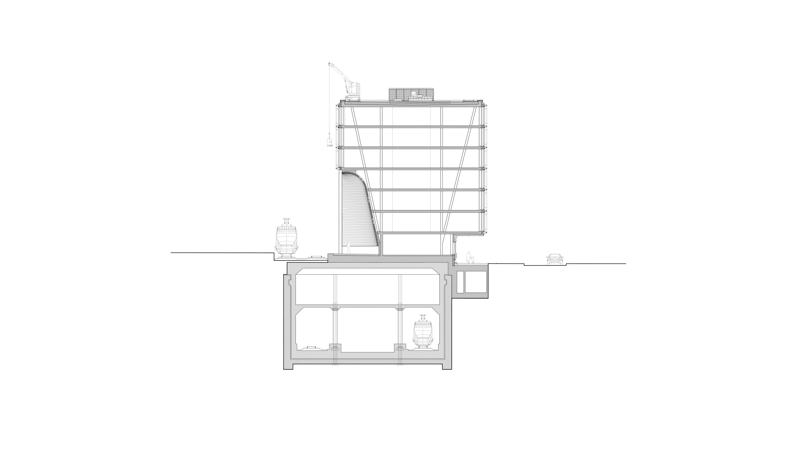 Coupe sur le bâtiment de tête (© Made in)