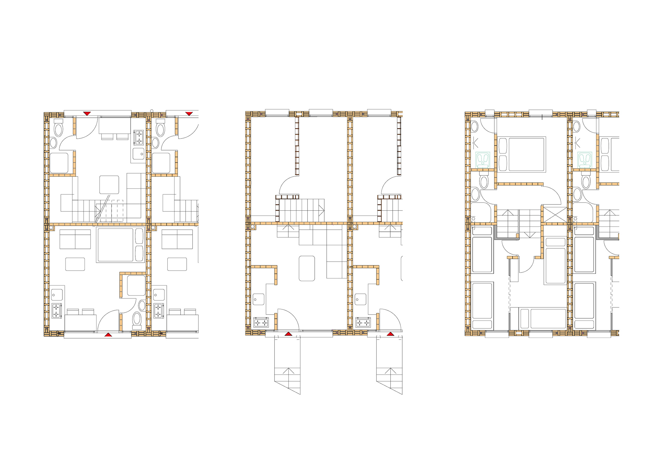 Piante tipo di monolocale, appartamento duplex e appartamento triplex
