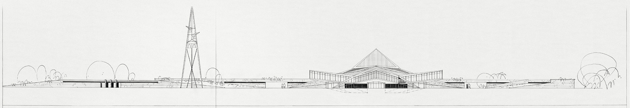 Tita Carloni, progetto di una chiesa allo Schanzengraben, Zurigo, 1954. Prospetto generale