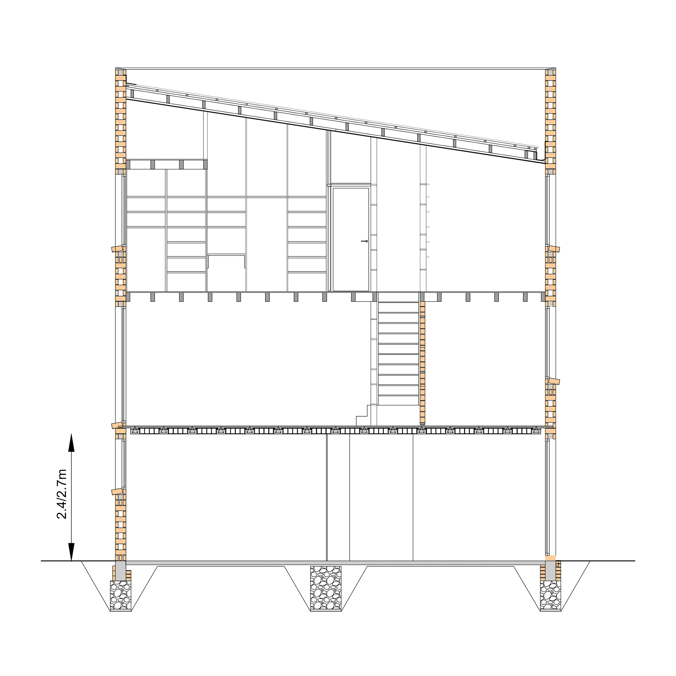 Sezione tipo con le diverse tipologie costruttive