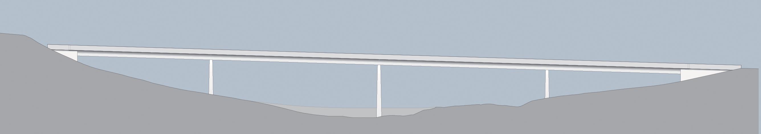 Maquette et élévation du projet Constance pour le pont de Chésalles et la nouvelle liaison Marly-Matran. La maquette du pont de Chésalles a été réalisée au 1:1000, l’élévation au 1:200 et le pont est d’une longueur d’env. 245 m.