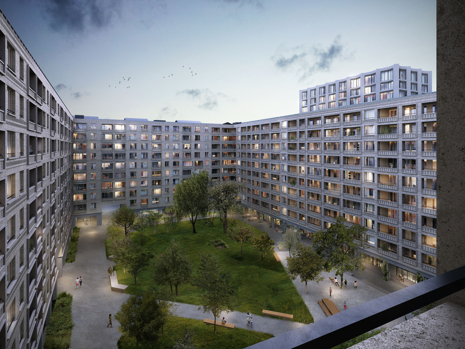 Quai Vernets - Vue de la cour intérieure de l'îlot A