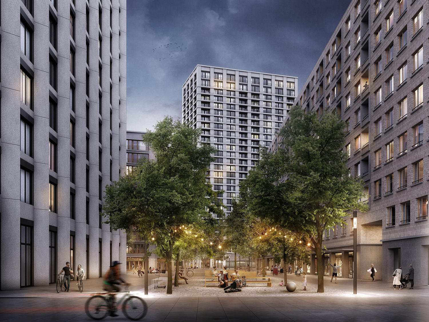 Quai Vernets - Vue de la tour d'habitation et de la voie piétonne