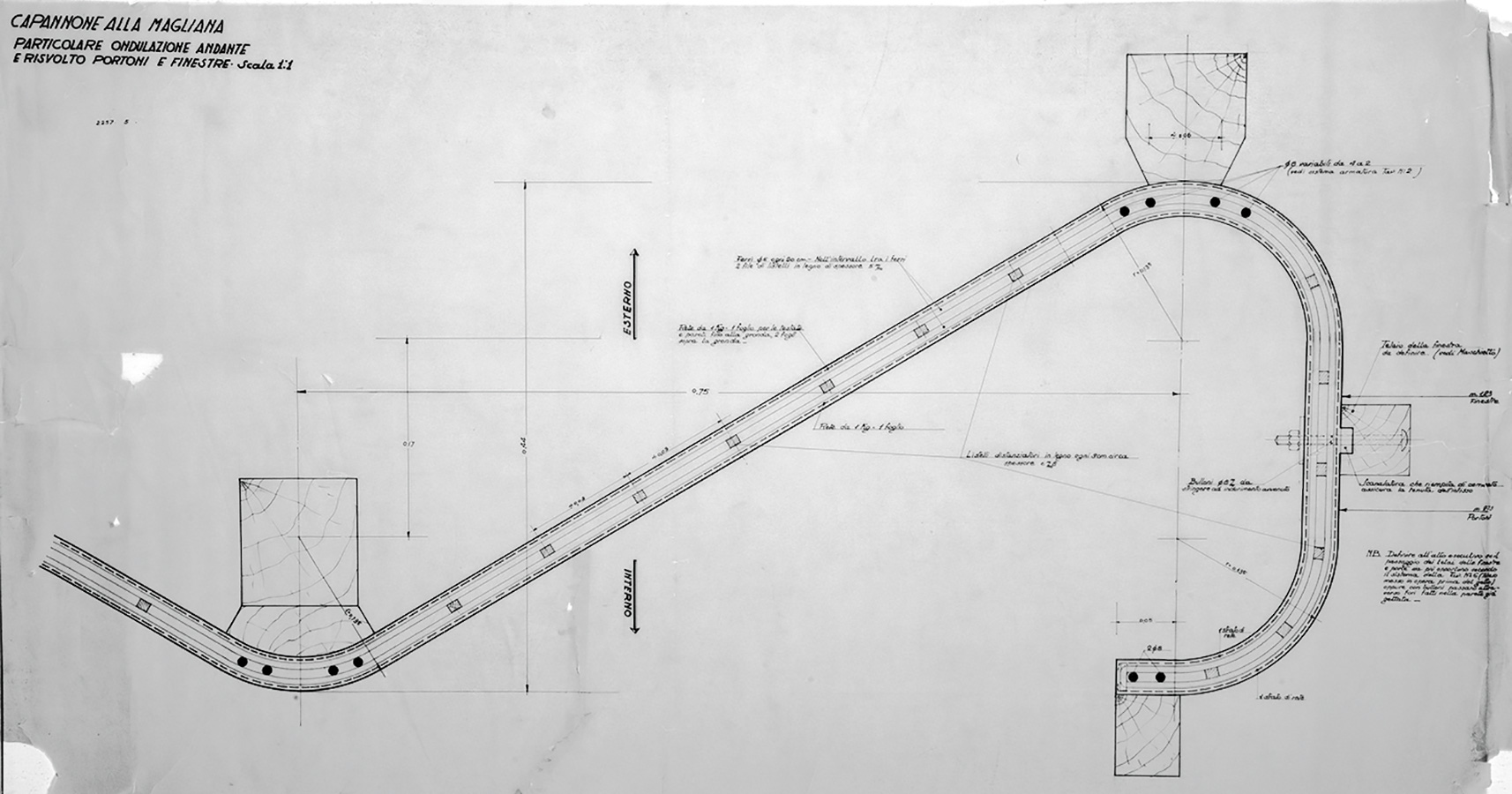 Particolare della parete perimetrale del Padiglione alla Magliana, s.d. [1944]