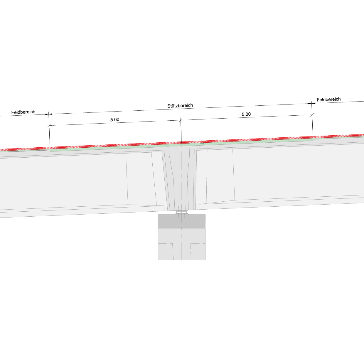 Sezione longitudinale di dettaglio attraverso l’appoggio e la pila