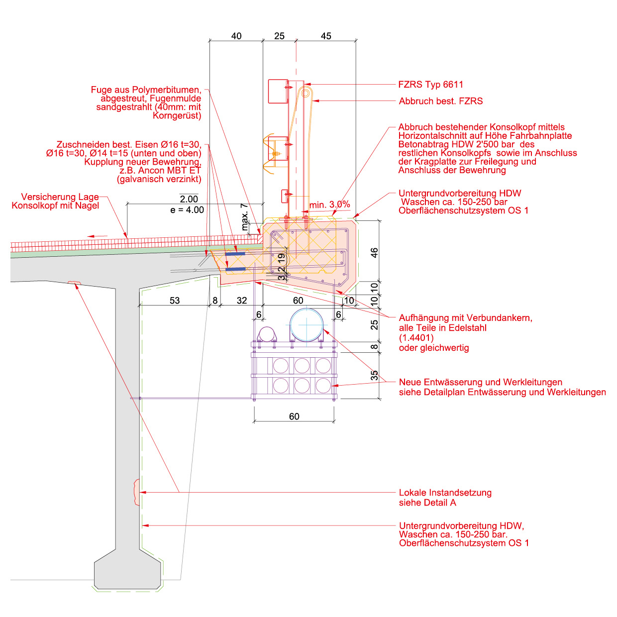 Particolare del ripristino del cordolo della testa della mensola