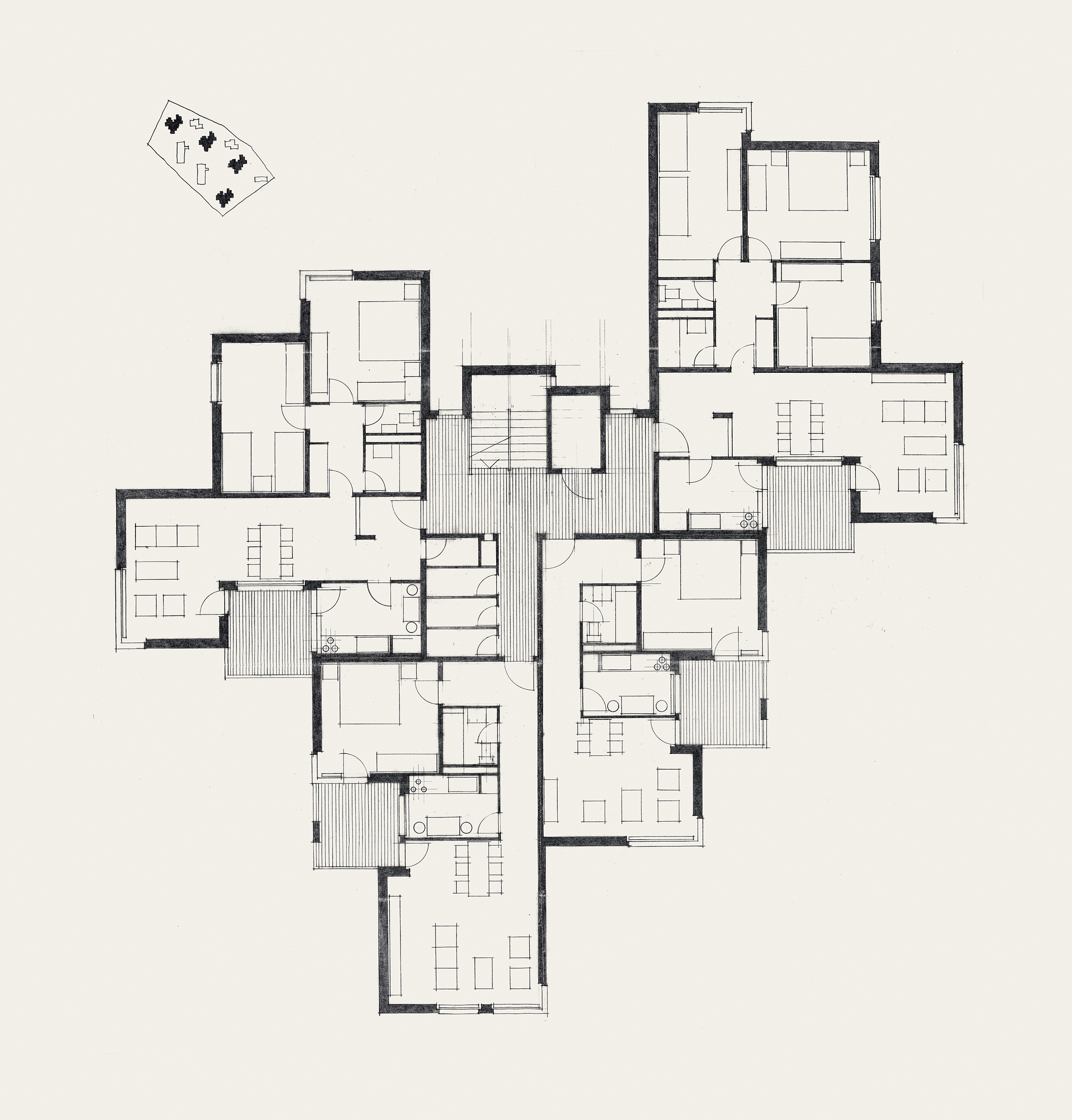 Agrégats : Ernst Gisel, immeuble à Friesenberghalde, plan-type, non daté