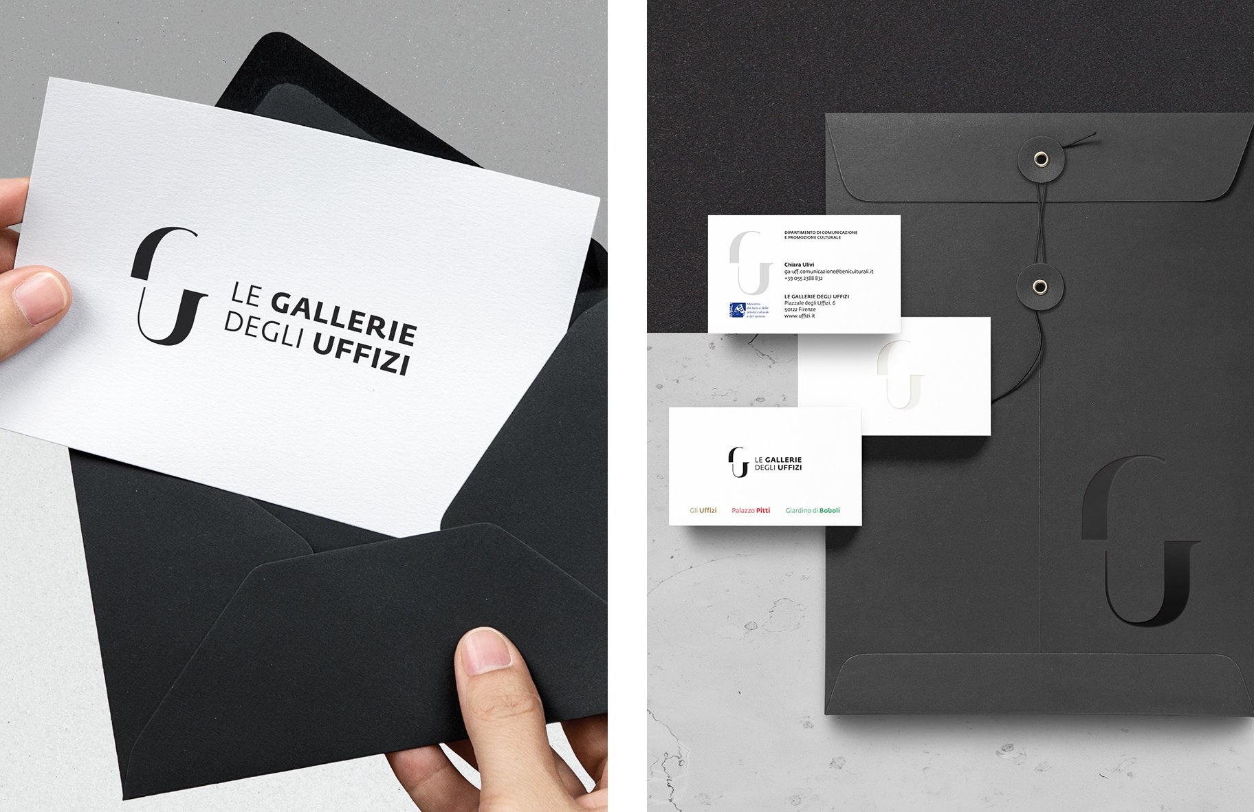 «Brand Identity Le Gallerie degli Uffizi». Azienda: Gallerie degli Uffizi. Design: Carmi e Ubertis Milano. Tipologia: corporate identity