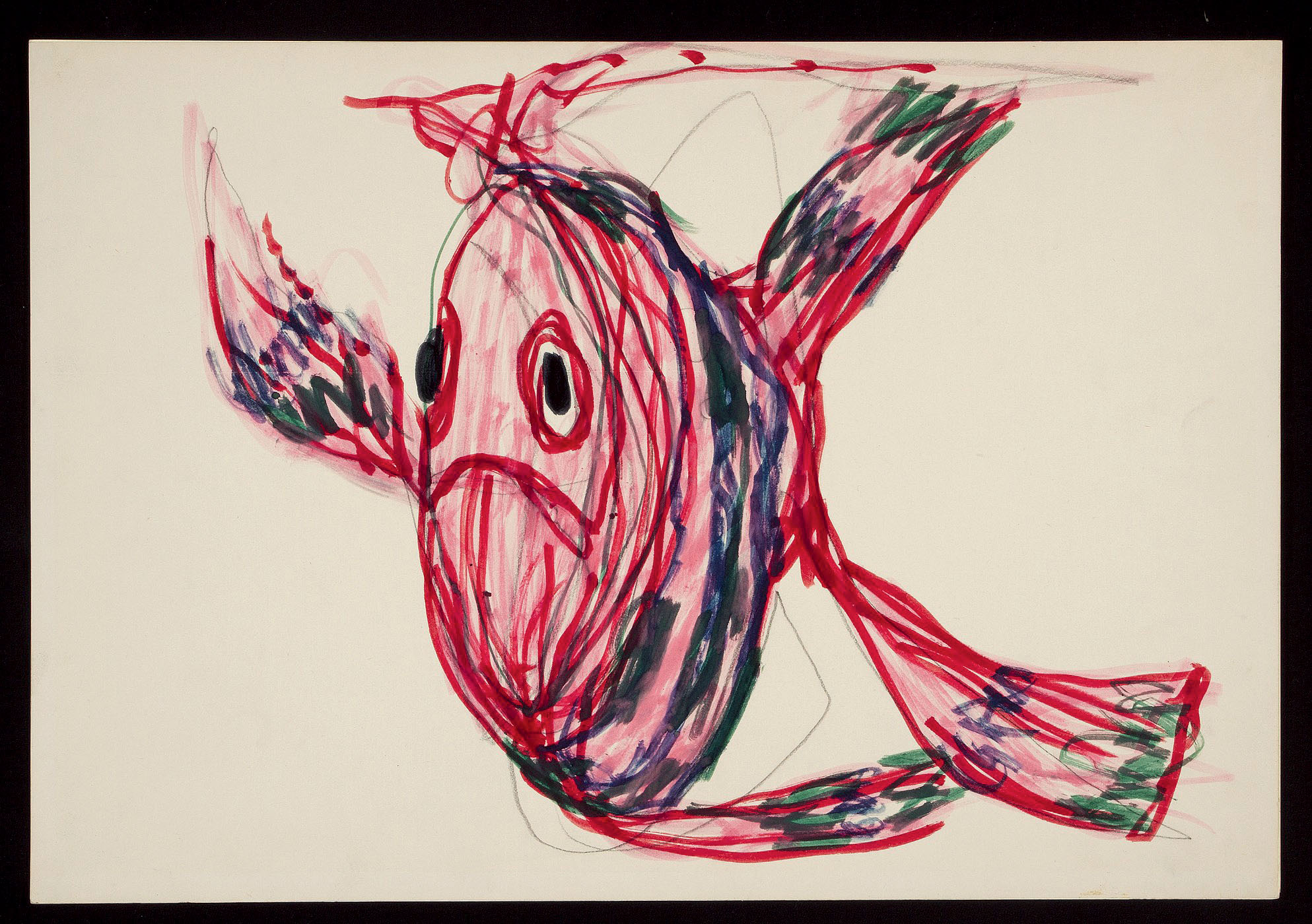 Poisson rouge. Crayons de couleur sur papier, s. d.
