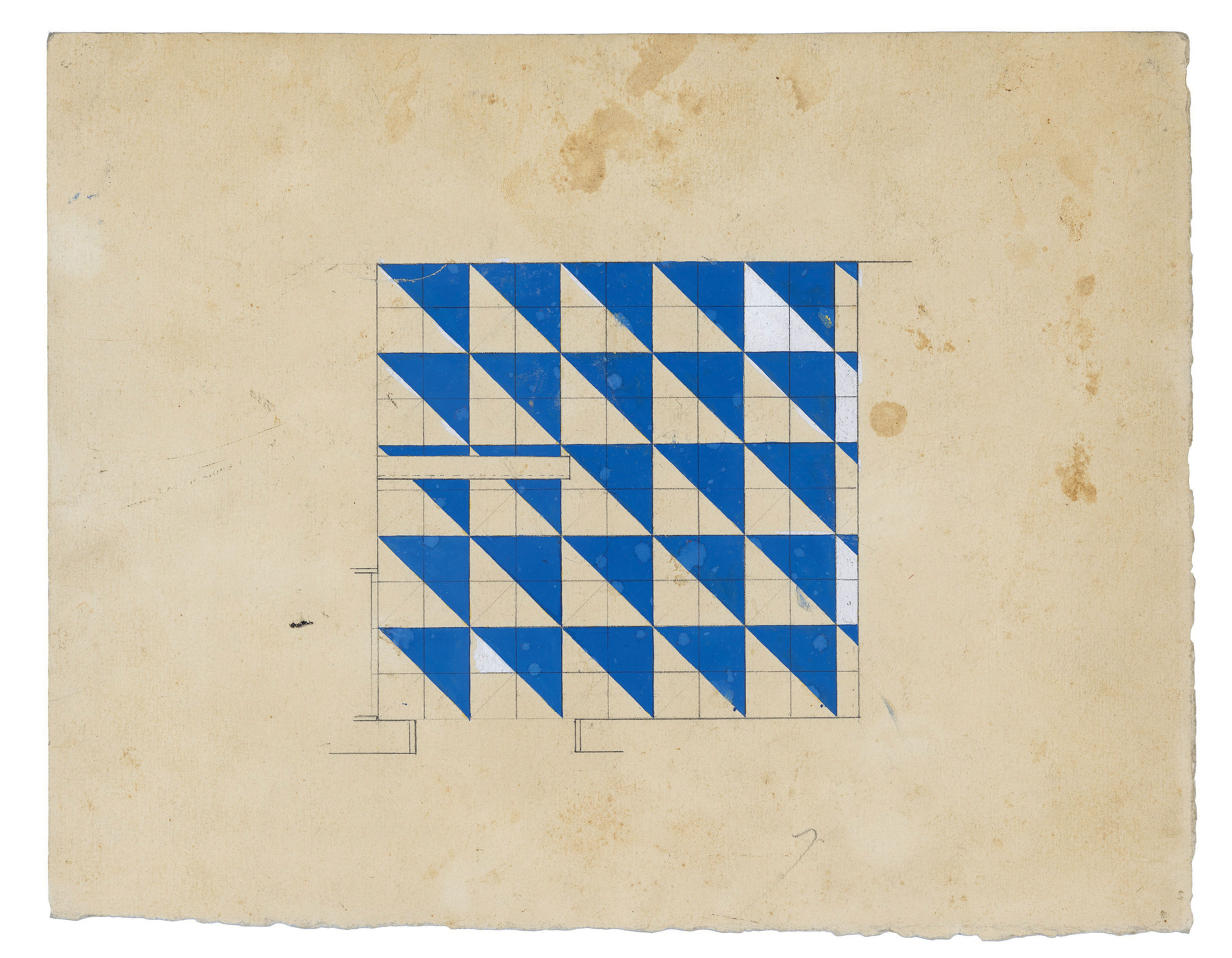 Esquisse du plan de sol pour la maison Mendonça house (Vilanova Artigas et Carlos Cascaldi, 1957). Graphite et gouache sur papier, 1957