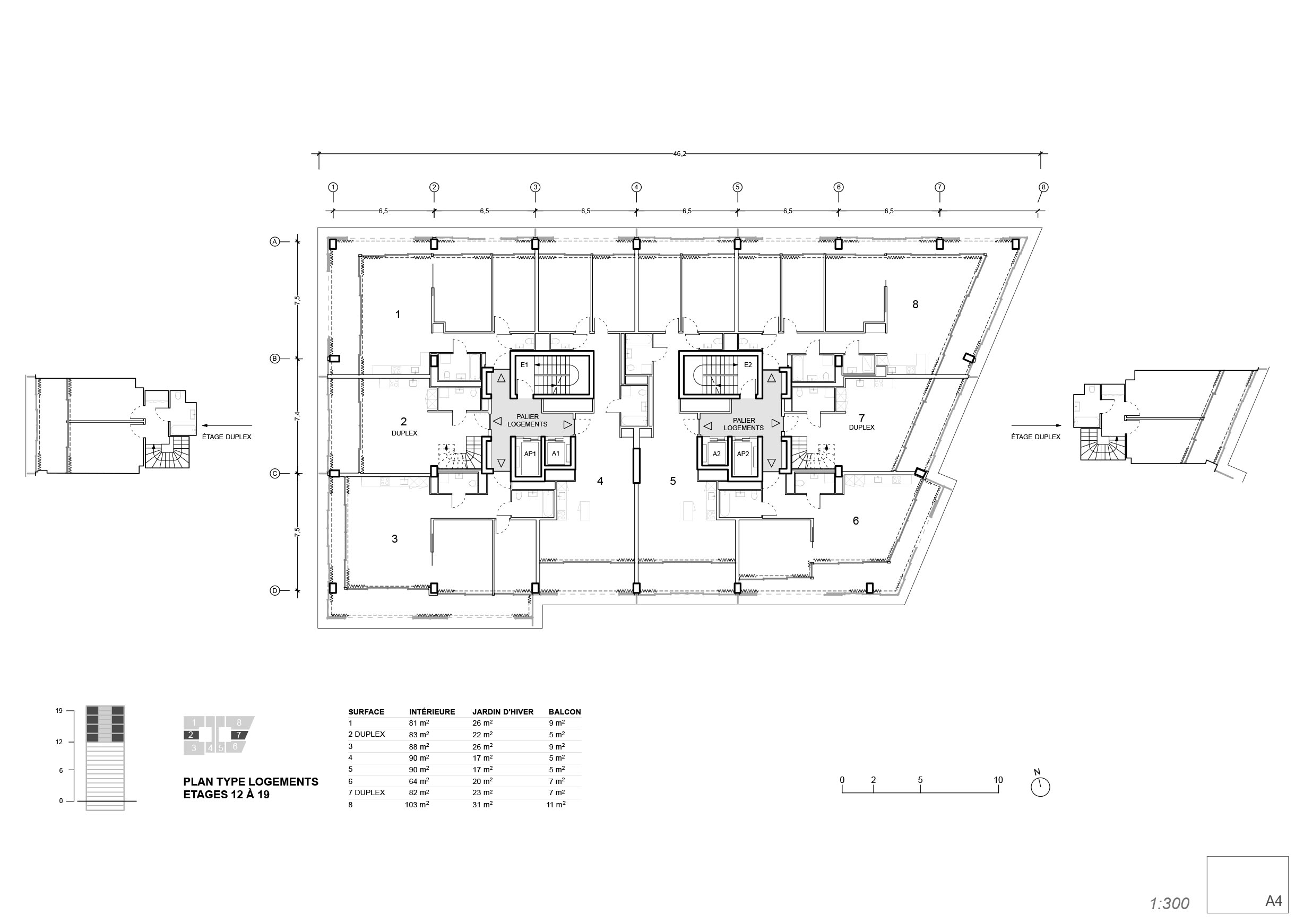 Plan d’un étage logements