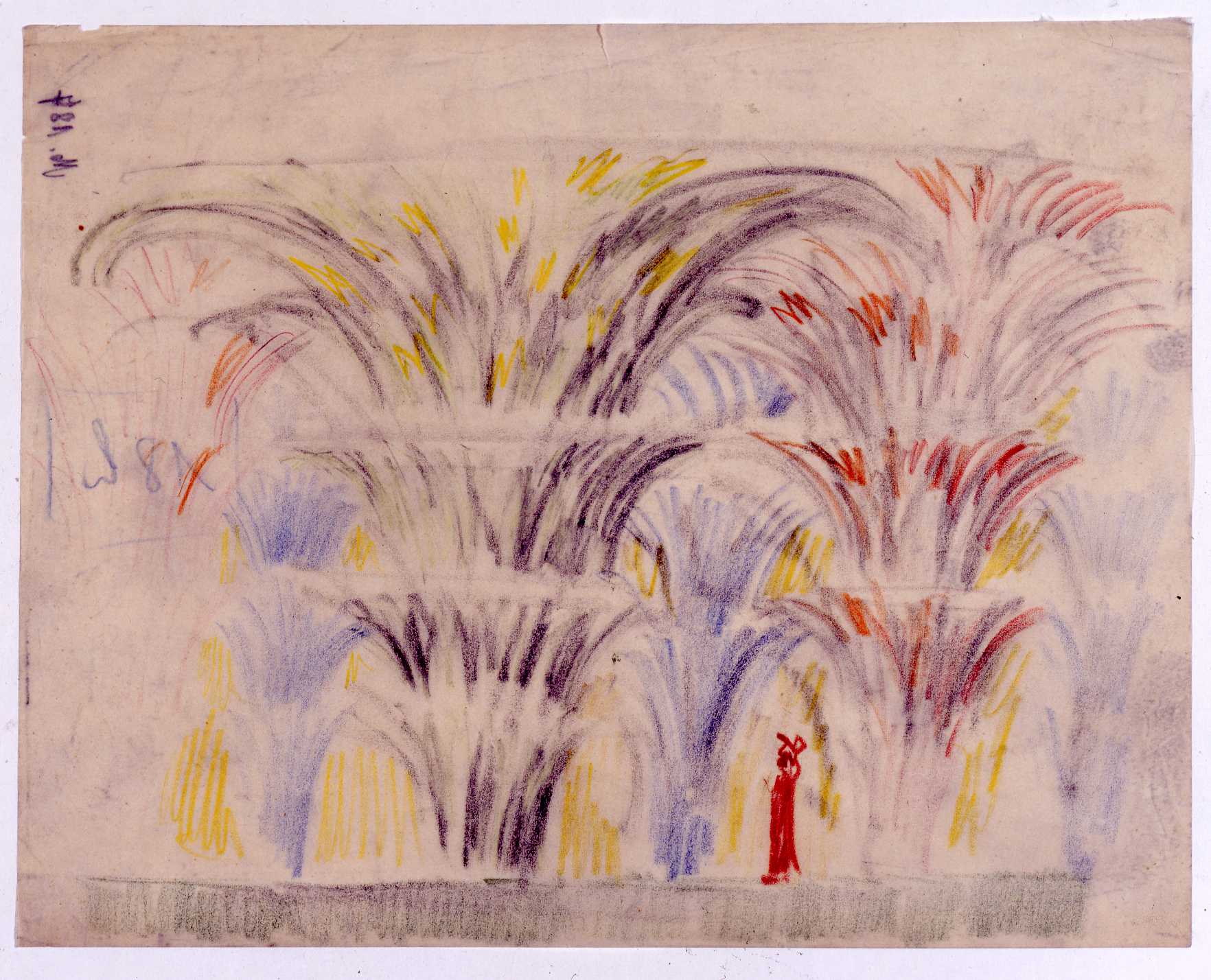 Hans Poelzig, Foyer Großes Schauspielhaus, Berlin (D), 1919-1920 ; croquis ; crayon de couleur sur transparent