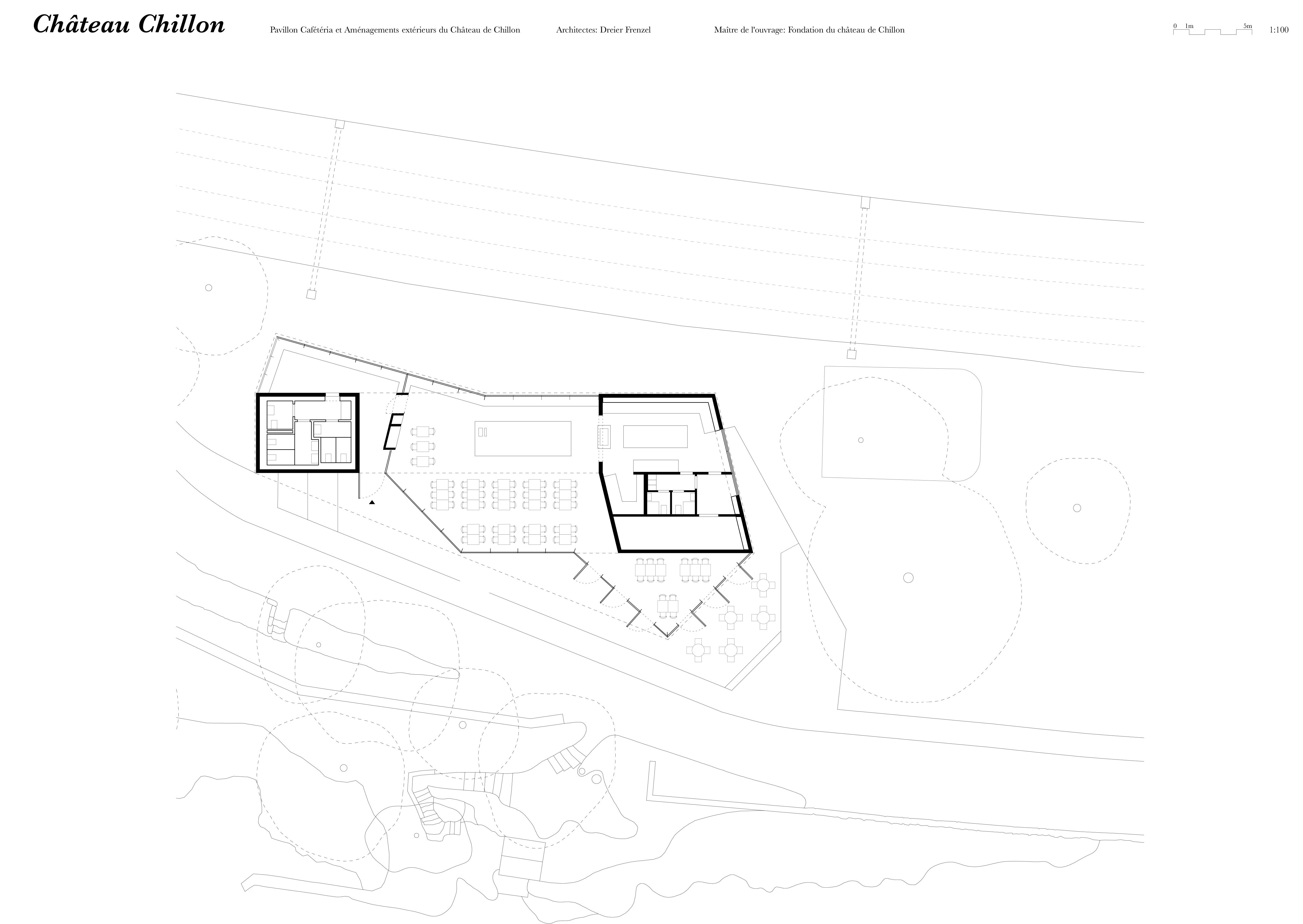 Plan du Café Byron avec, aux extrémités, les espaces de service