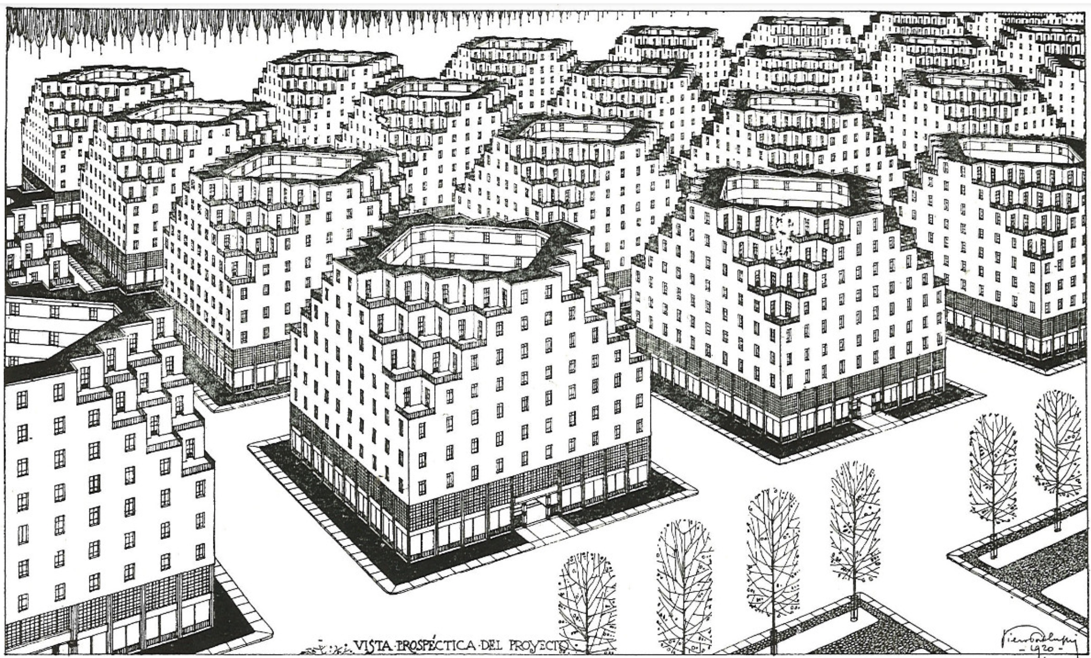 Piero Portaluppi, étude pour le quartier Allabanuel, Milan, 1920