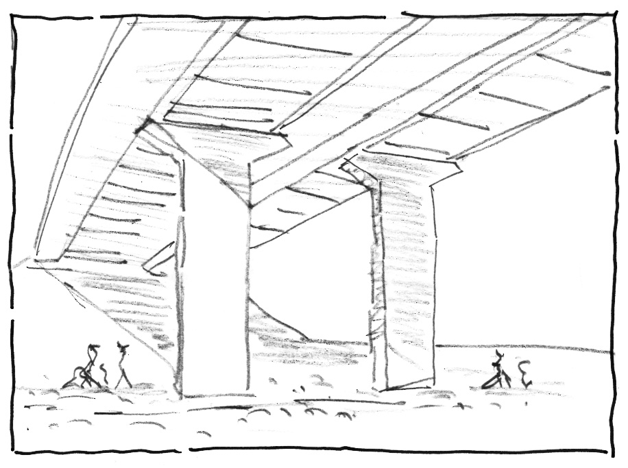 Studio Giorgio Masotti, schizzi di studio dell’intradosso e dei pilastri del viadotto in località Tana