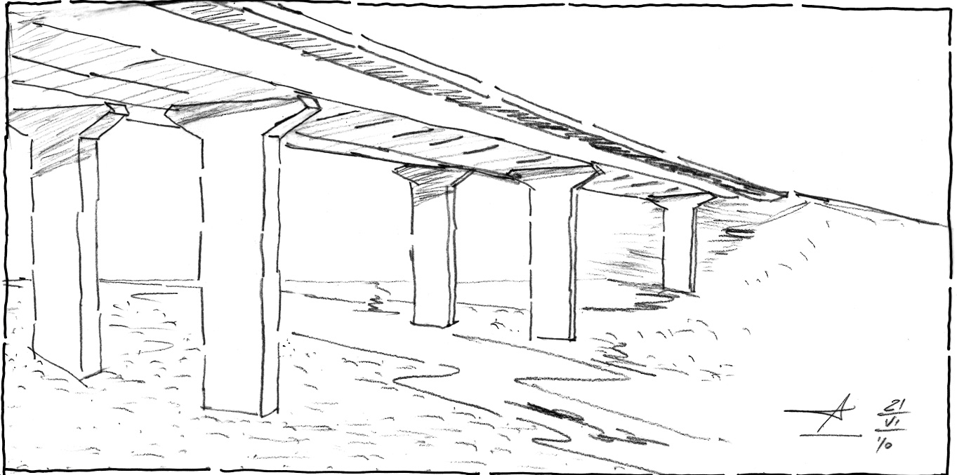 Studio Giorgio Masotti, schizzi di studio dell’intradosso e dei pilastri del viadotto in località Tana