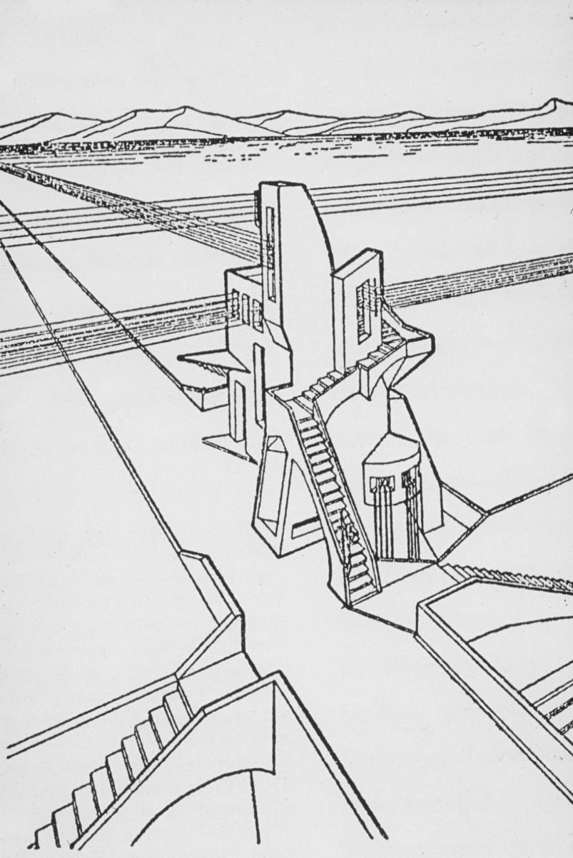 Dettaglio della copertina del libro di Virgilio Macchi, «Architettura futurista», edito a Foligno nel 1924 da Franco Campitelli