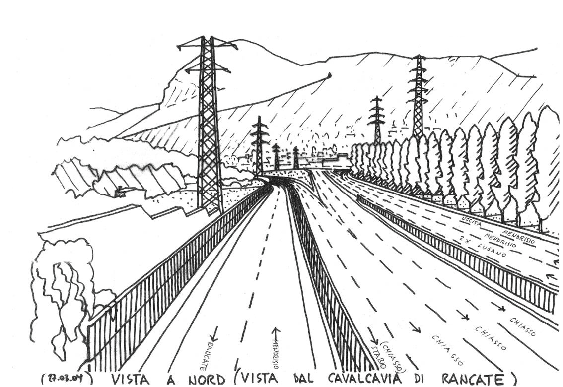 Studio Aurelio Galfetti, schizzo riorganizzazione svincolo, vista verso nord